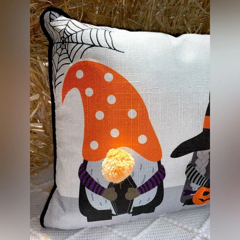 Halloween Decor Pillow Witch Warlock Gnomes Fuzzy Ball Nose- NWT